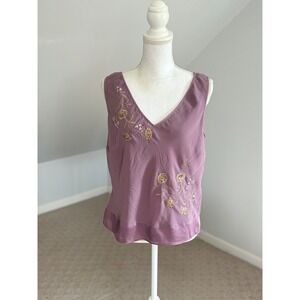 Bandalino Embroidered Tank Top Sleeveless V-Neck‎ Mauve Floral Size 14